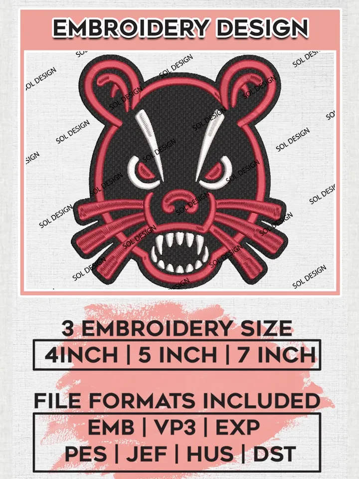 NCAA Cincinnati Bearcats College Team Head Mascot Logo Embroidery Design Files, NCAA Cincinnati Bearcats Machine Embroidery, NCAA Teams, 3 sizes, NCAA Machine embroidery designs, Digital Download