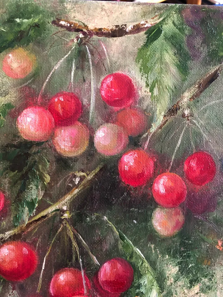 Cherry Painting Original Fruit Oil Painting Kitchen Still life Painting