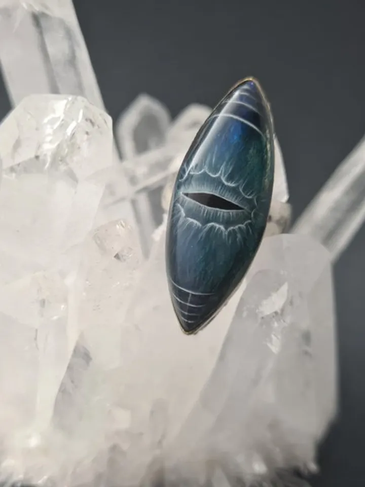 Evil eye ring Labradorite ring Dragon eye ring Aaa large labradorite ring