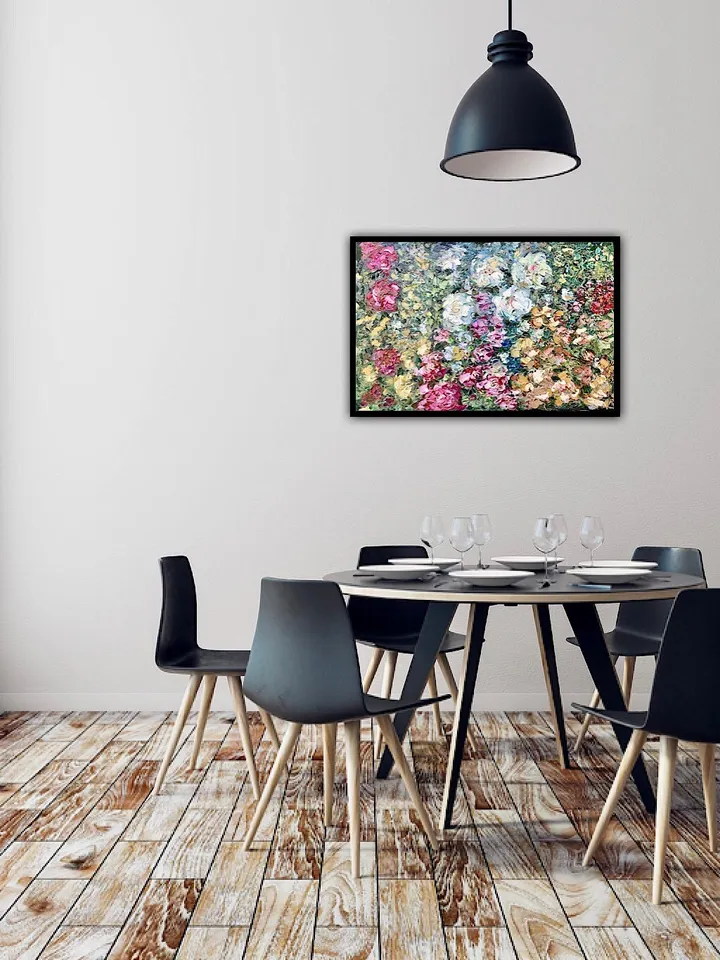 Flower garden,original oil impasto painting on canvas,floral landscape painting,pink white flowers painting on large canvas,wall decoration