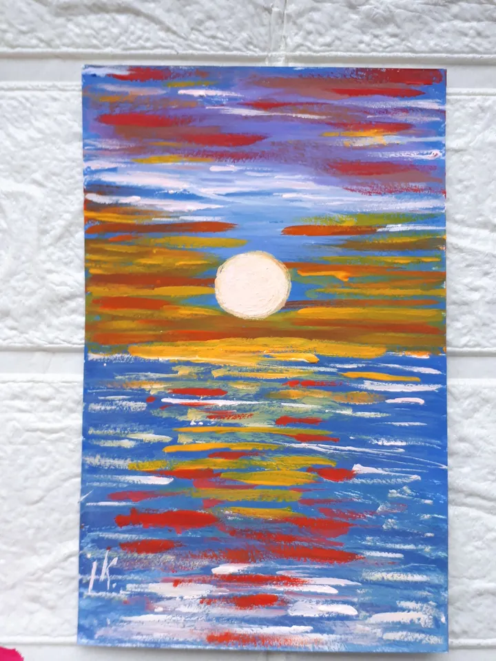 Sunset Miniature #7, Seascape Painting, Small Artwork Gouache