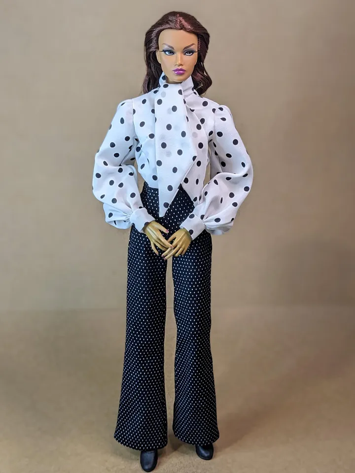 Handmade classic polka dot blouse for 16-inch Fashion Royalty dolls - FR16