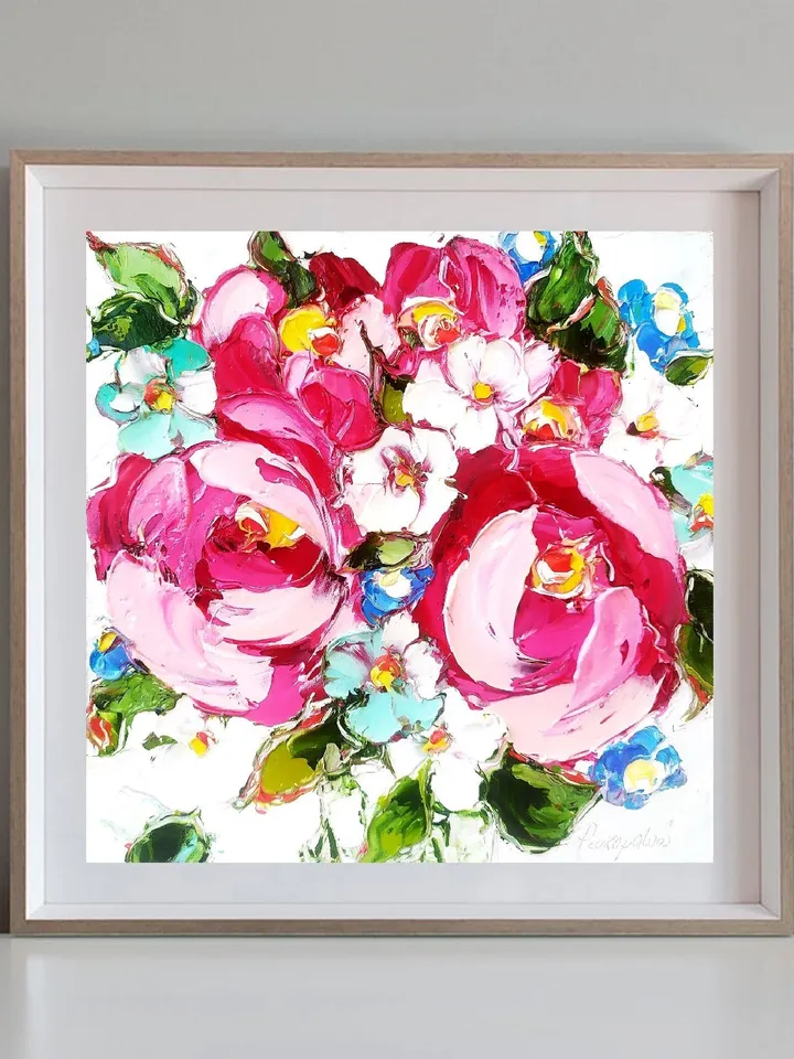 Peony Painting Floral Original Art Impasto Oil Painting Wall Art Flowers Small Oil Painting 8x8