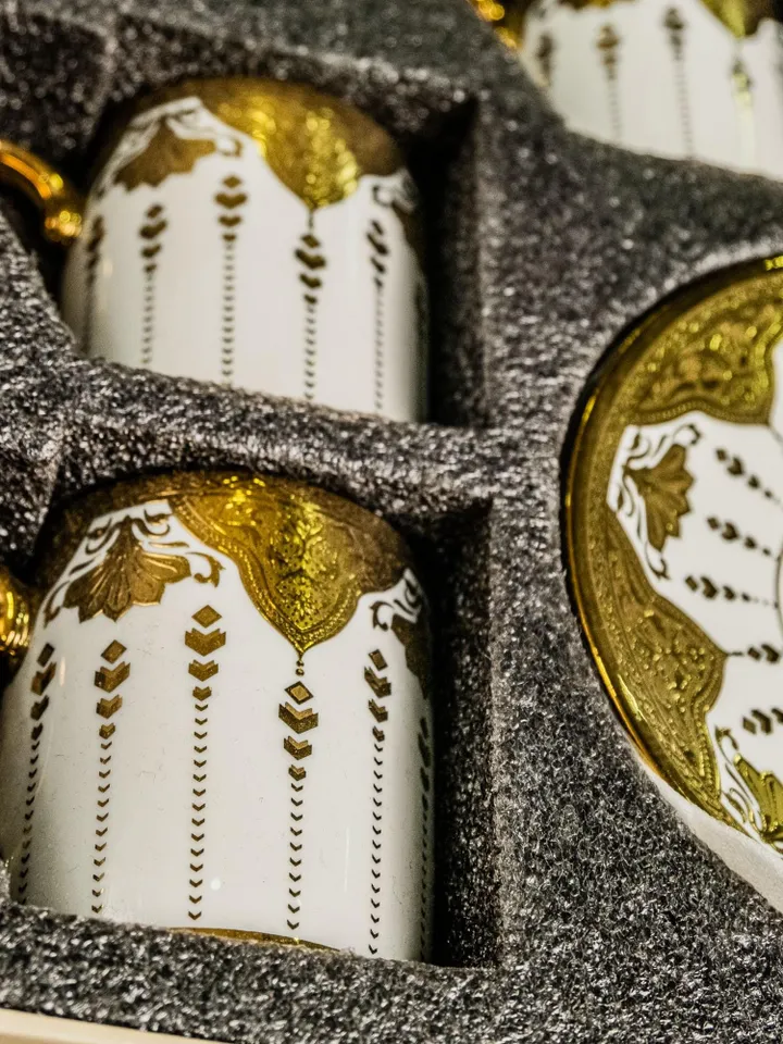 14K Genuine Gold Powder Porcelain Tea Cups And Saucers | Tea Cups Saucers Set | Gold Porcelain Set | Elegant Teaware | Gift For Tea Lovers