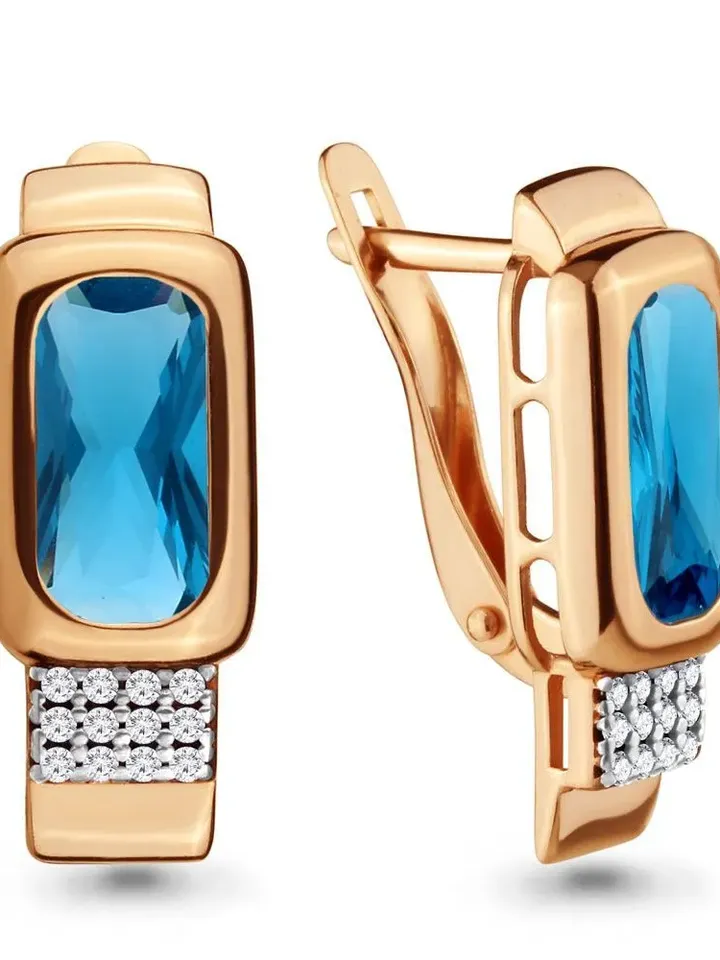 Women's earrings silver 925, gold jewelry earrings, English lock with topaz London artificial and cubic zirconia