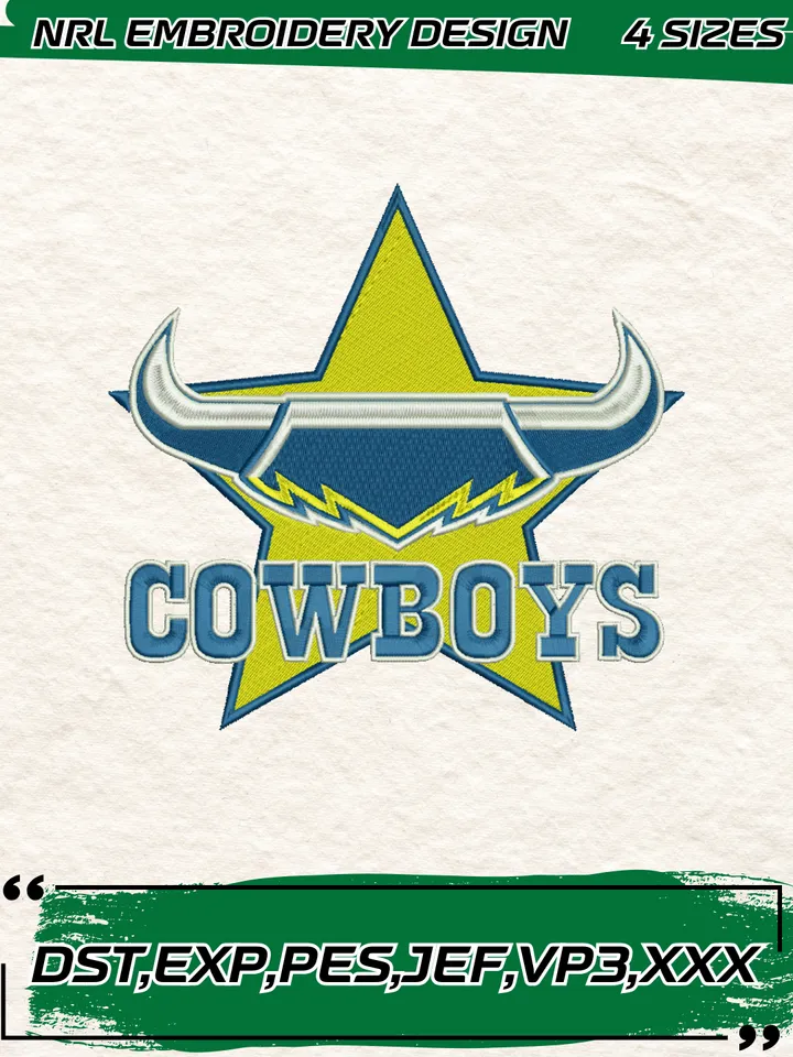 North Queensland Cowboys Logos Embroidery Design,NRL Machine Embroidery Digitized Pes File,4 Sizes, Instant Download