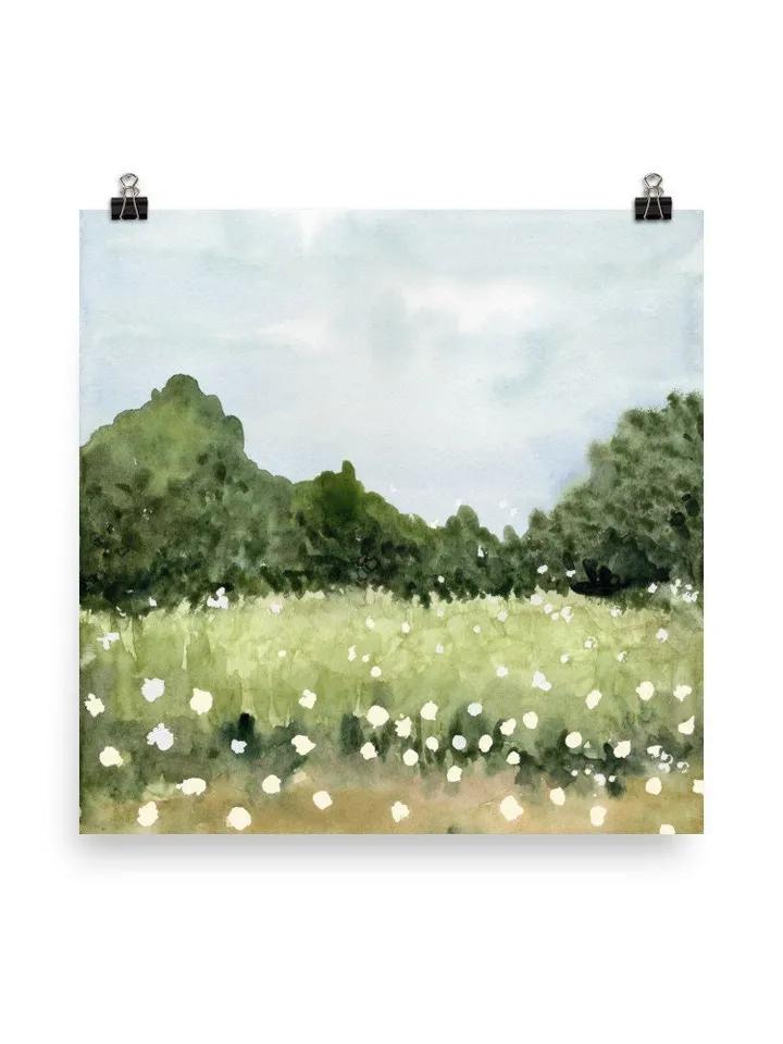 Wildflowers Landscape, Watercolor Painting Print, Meadow Wall Art, French Country Print, Field Painting, Rustic Home Decor,Flowers Landscape