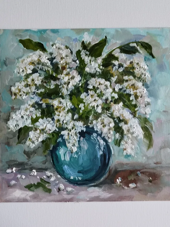 Oil painting "Bouquet of white flowers in a vase"
