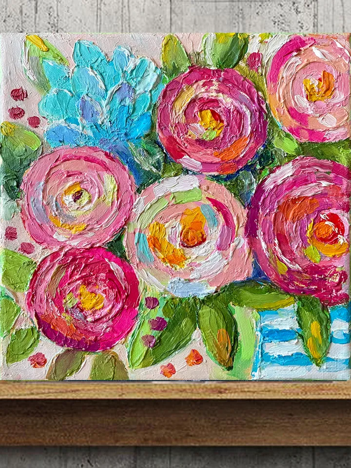 Flowers original oil painting, Rose Hydrangea canvas art Floral bouquet fine art