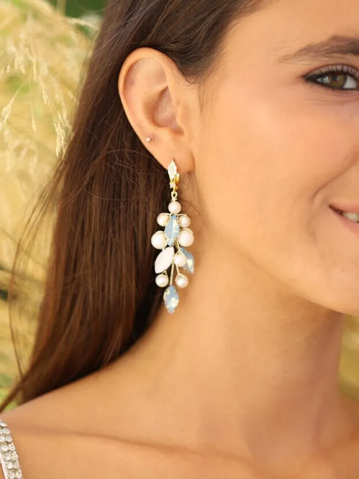 Light Blue Opal Bridal Earrings, Boho Wedding Earrings, Chandelier Stetement Wedding Earrings, Blue Statement Bridal Jewelry, Boho Jewellery
