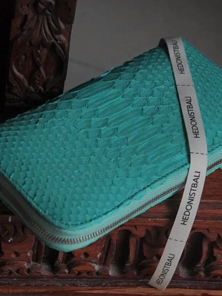 Turquoise Genuine Python Unisex Wallet | Blue Leather Wallet Handmade | Snake print Accessories | Tiffany colour Woman Wallet Exotic Leather