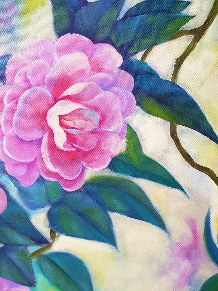 Blossom Camellia Painting Floral Original Art Flower Oil Painting Canvas Art