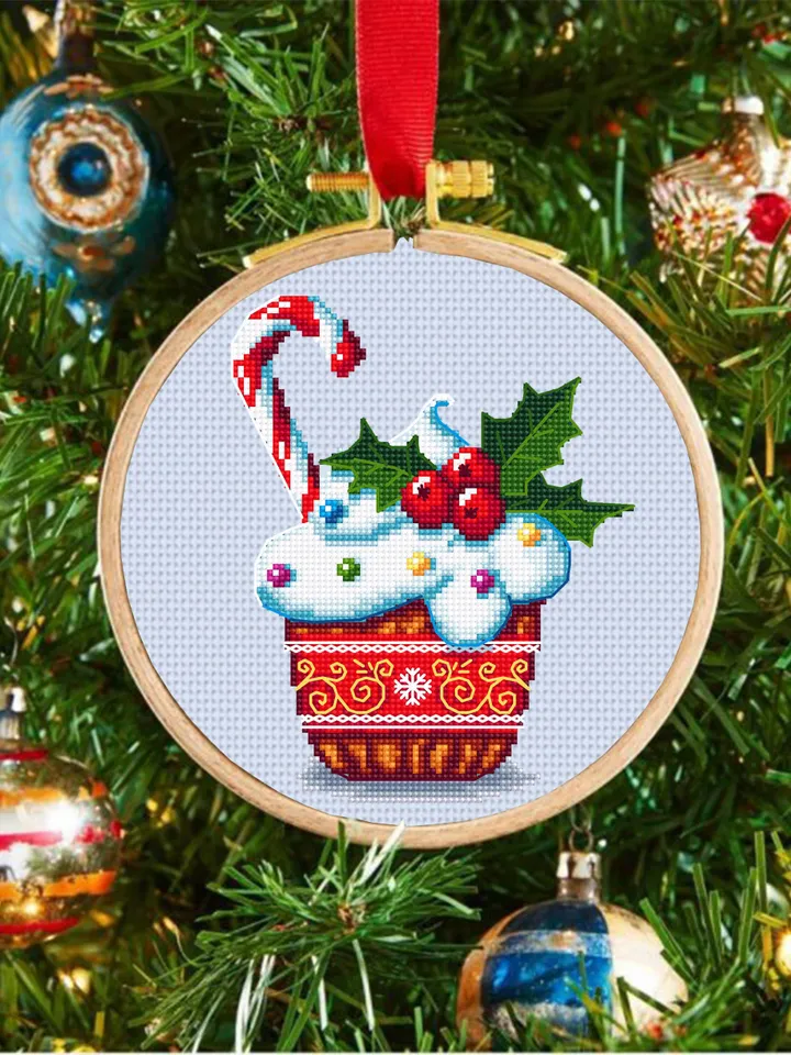 Christmas cupcake cross stitch pattern download PDF Merry Christmas pattern digital, Winter cross stitch chart, Holiday hand embroidery #N29
