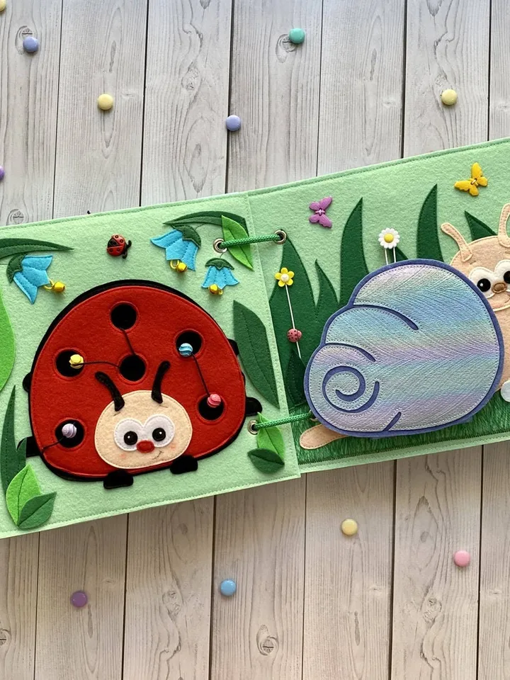 Insects Quiet book pattern PDF & Tutorial pages, Felt book pattern svg, Quiet book ideas, Sensory toys, Pdf felt sewing pattern for toddler