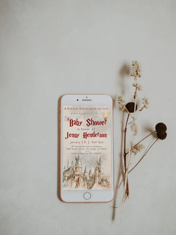 Wizard Baby Shower Digital Invite; Magic School Baby Schower mobile Invite template; Magical Digital Baby Shower Invite; Baby shower canva