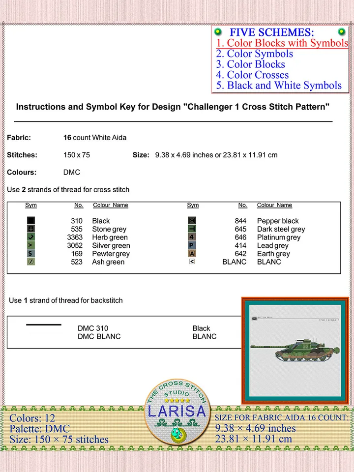 Challenger 1 Cross Stitch Pattern | Main Battle Tank Challenger 1 | British Tank Challenger 1 Chart