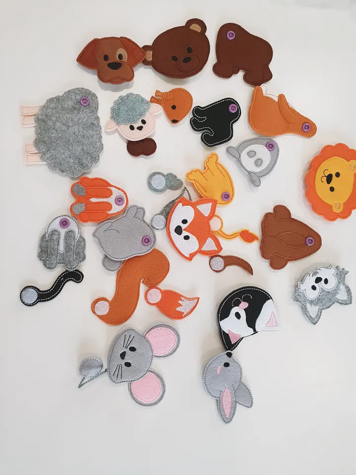 ITH Felt Animal Mix and Match Puzzle Embroidery Pattern, Build an Animal Creative Toy Design, 4x4 Digital File