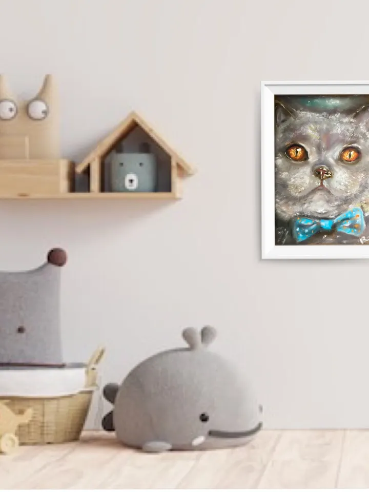 British cat with a bow tie original spft pastel painting on pastel cardboard,funny animals painting,cats painting,cat lovers gift,wall art.