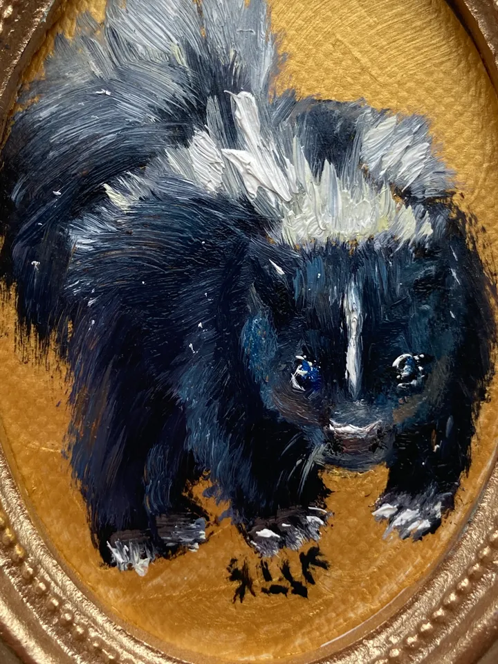Skunk Oil Painting Original In Vintage Style Frame Small Framed Animals Wildlife Art