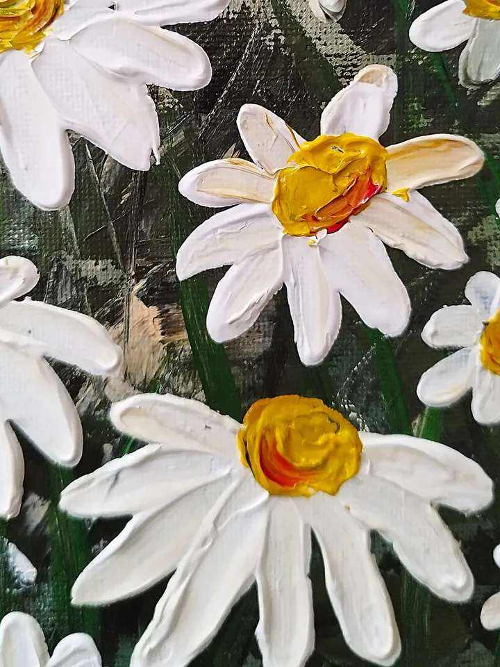 Daisies Acrylic Textured Painting Landscape Art Impasto Flowers