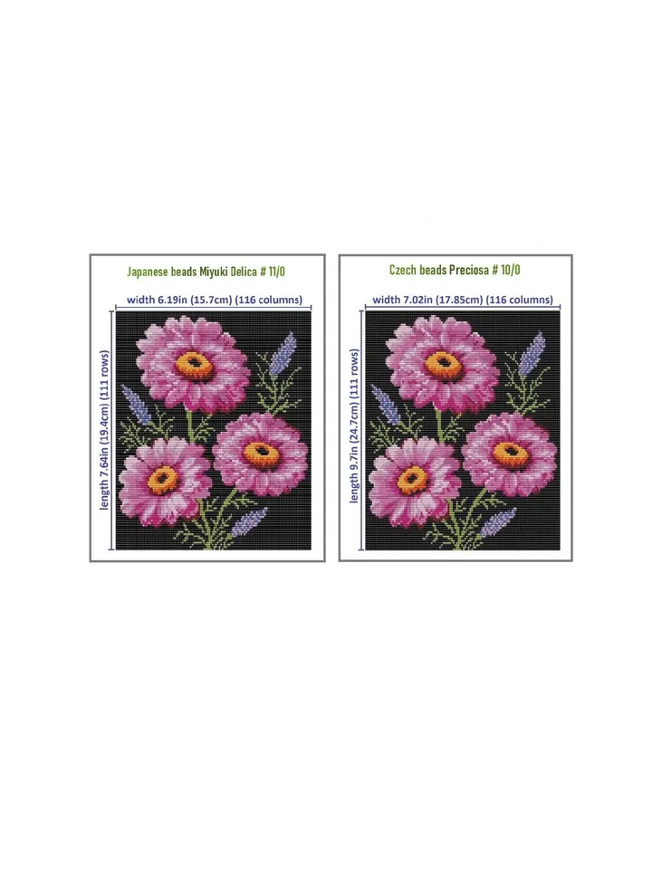 Loom-Square Stitch Beaded Tapestry, Banner, Postcard, «African Daisies» Pattern, PDF instant download