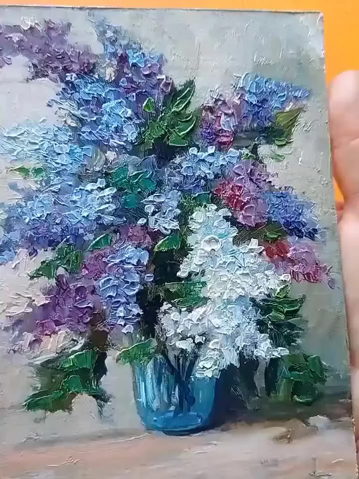 Original drawing flower portrait of lilac handmade art oil painting wall decoration art Etude original painting lilac floral painting print