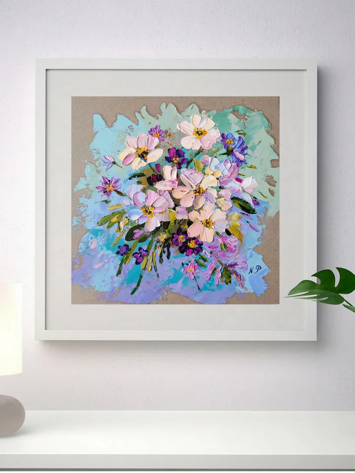 Floral painting Flower Original Art 10 by 10 inches impasto artwork oil painting art by Natalia Plotnikova