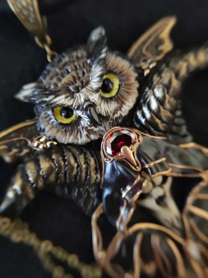 Art Necklace Wise Owl, Gothic necklace Owl,Sculptural necklace