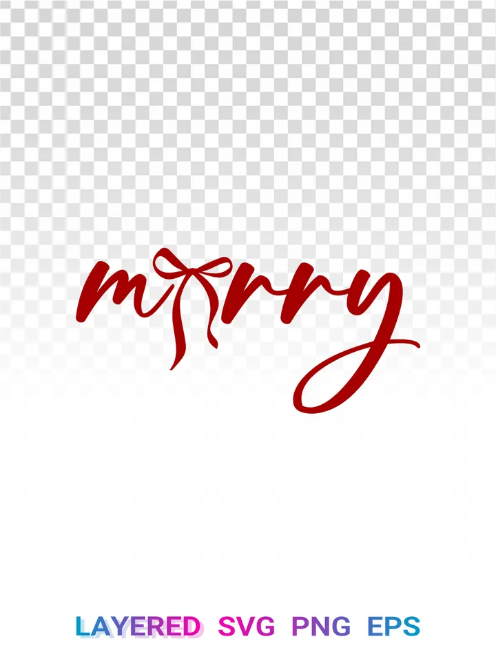 Merry Christmas SVG, Coquette Bow PNG, Holiday Script Cricut
