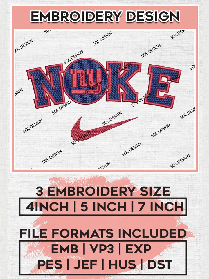 Nike New York Giants Embroidery Designs, NFL Giants, NFL Logo Embroidery Files, NFL New York Giants Machine Embroidery Design, Digital Download