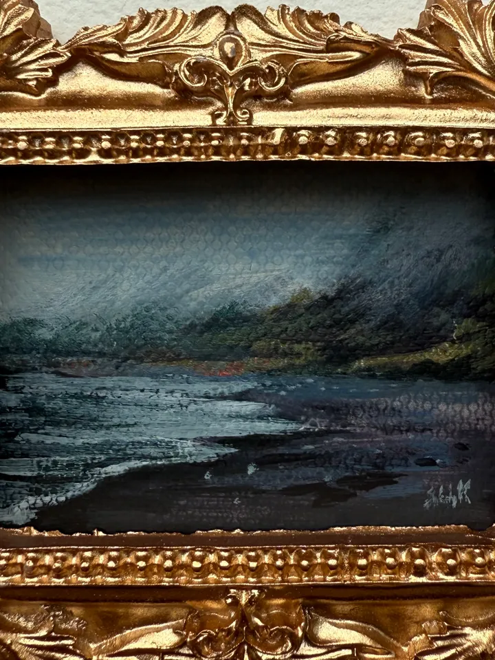 Ocean Landscape Painting Original In Vintage Style Frame Small Framed Museum Style Painting Art Renaissance Antique Seascape Painting Foggy Coast