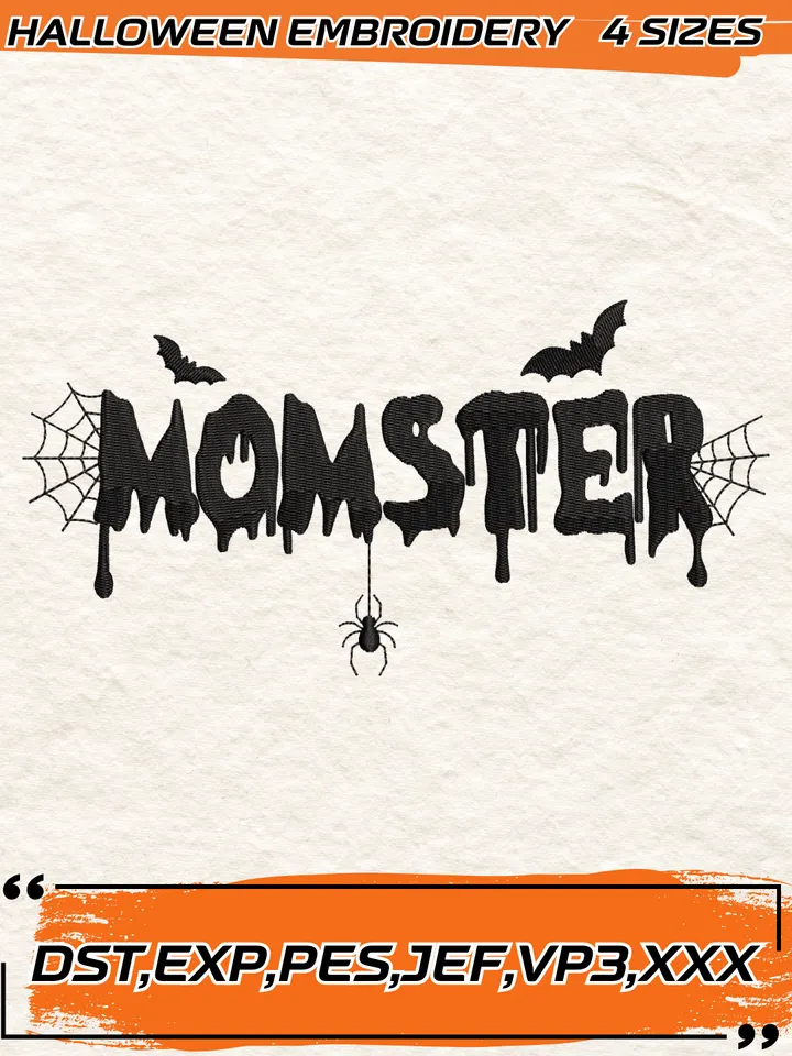 Momster Embroidery Design,Halloween Embroidery Design,4 Sizes, Digital Download