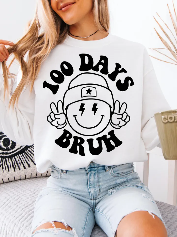 100 Days of School SVG, 100 Days Bruh SVG, 100 Days of School PNG, Svg Files for Cricut and Silhouette