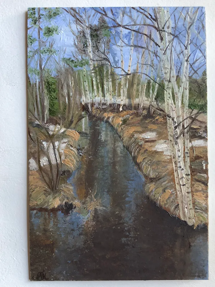 Spring forest landscape original oil painting hand painted modern painting wall art 6x9 inches