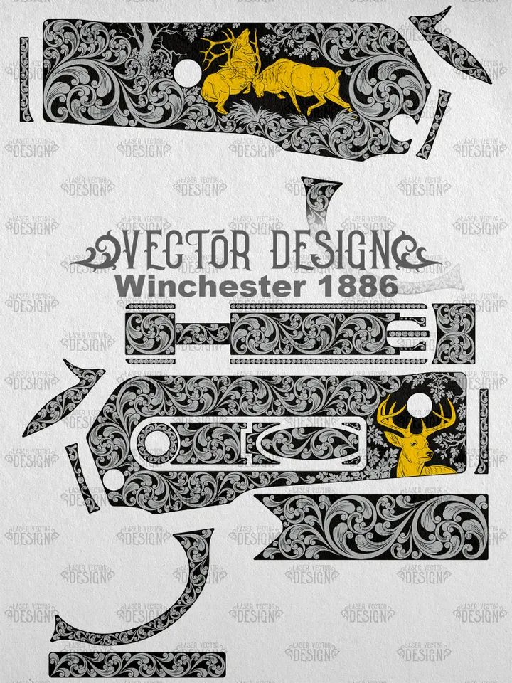 VECTOR DESIGN Winchester 1886 Deers and scrolls