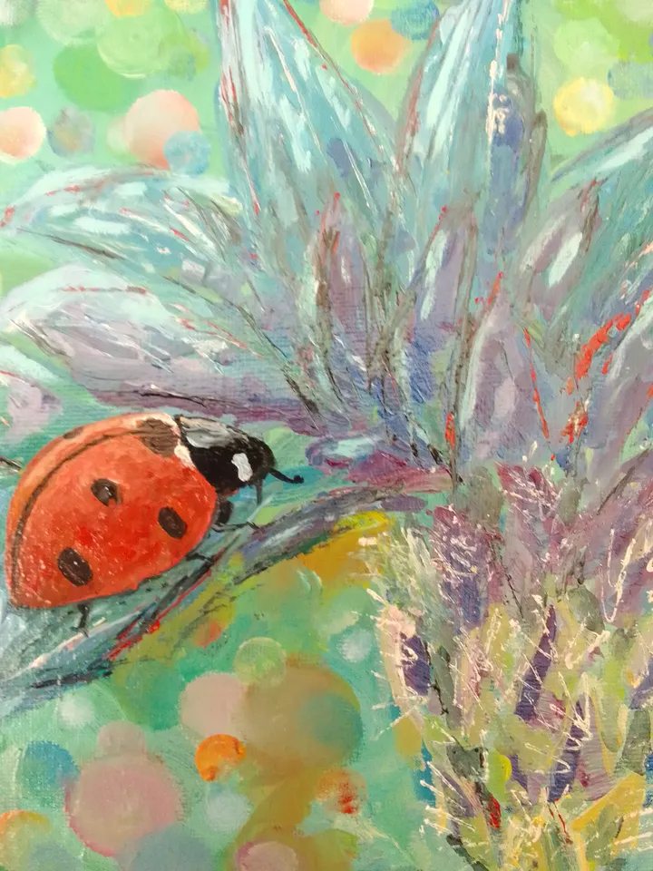 Painting flowers with a Ladybug