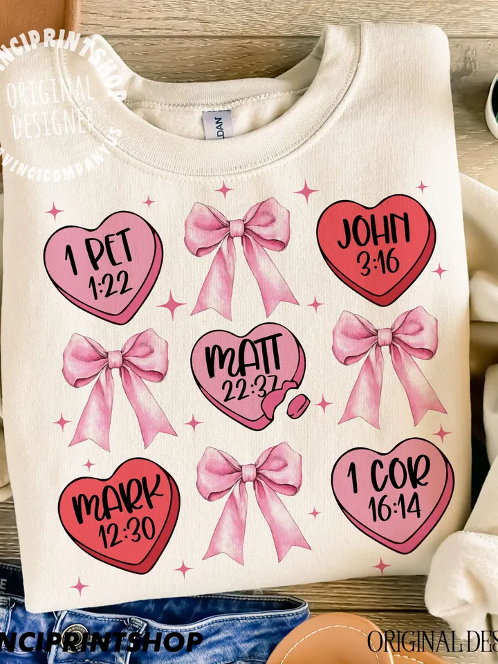 4 Files, Candy Hearts Christian Valentines png, Retro Valentine png, Coquette Bow Valentines png, Valentines Bible Verse, Love png design