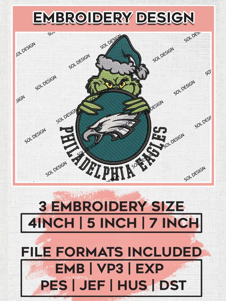 NFL Philadelphia Eagles Team x Grinch Holding Ornament Logo Embroidery Designs, NFL Eagles Team Machine Embroidery Files, NFL Football Teams, 3 sizes, Grinch Machine embroidery designs, Digital Download