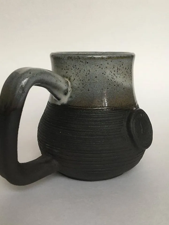 Triple horn of Odin black and grey stoneware mug