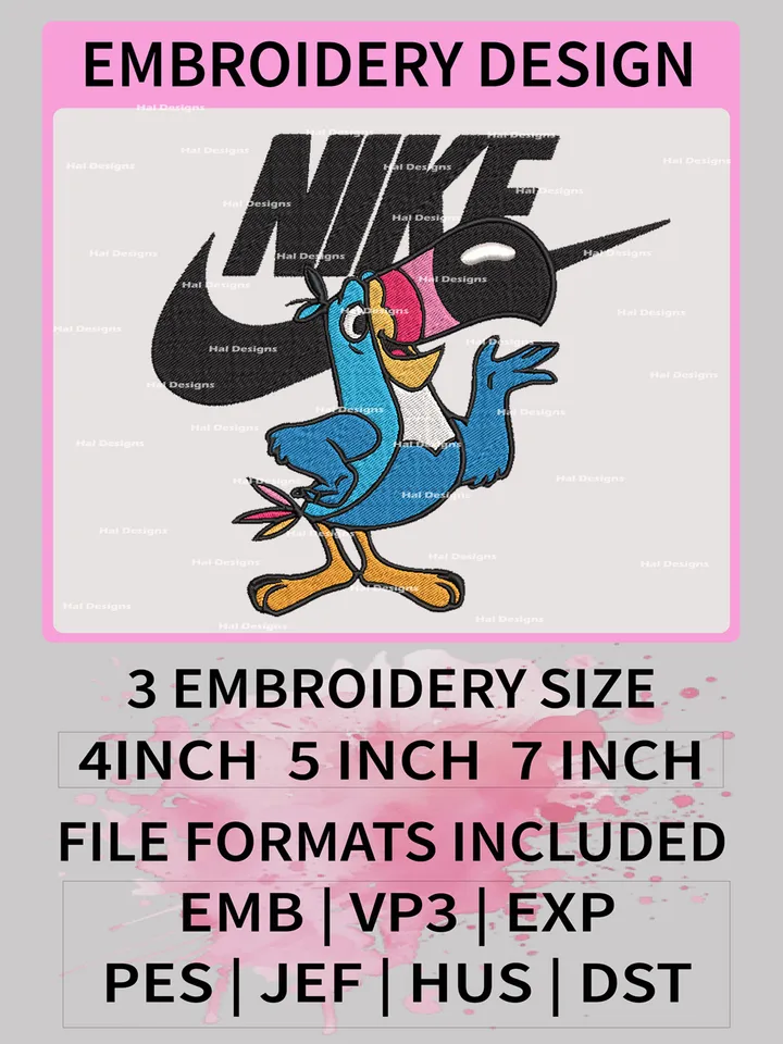 Toucan Sam Nike Embroidery Designs, Toucan Sam Mouse Machine Embroidery Patte, Nike Logo Embroidery File.
