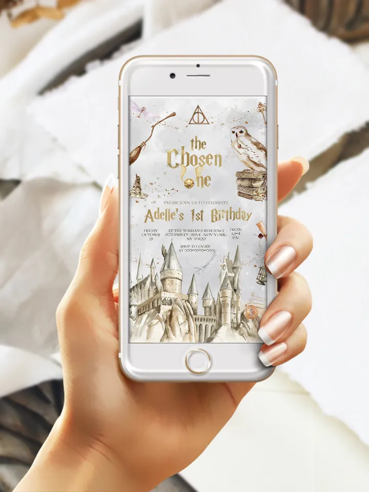 The Chosen One Invitation; Wizard Birthday Party; Magic School 1st Birthday Invitation Template; Editable Wizarding World Invitation; W8