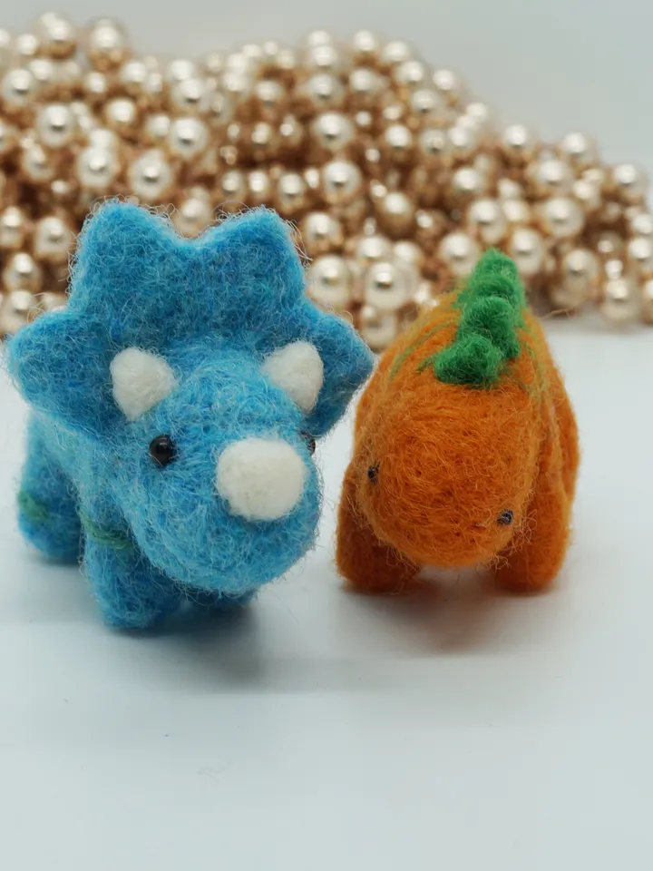Miniature needle felted stegosaurus dinosaur, orange dinosaur, ready to ship from the USA