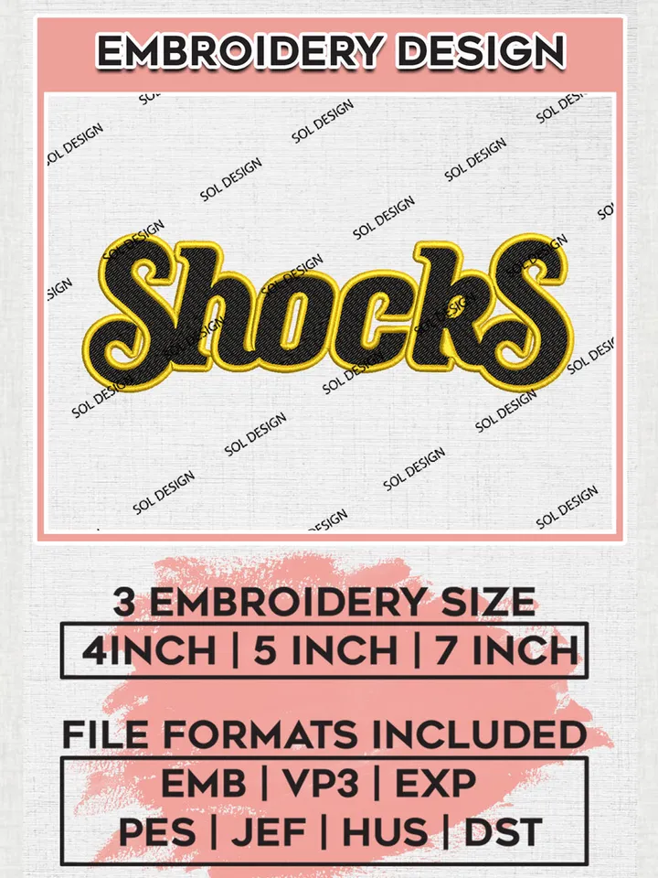 NCAA Shockers Team Word Logo Embroidery Design Files, NCAA Wichita State Shockers Machine Embroidery, NCAA Teams, 3 sizes, NCAA Machine embroidery designs, Digital Download