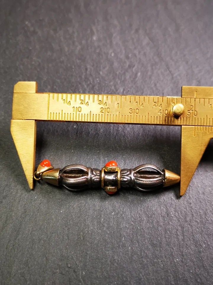 Gandhanra Tibetan Buddhist Amulet,Vajra Dorje Pendant, Made of Cold Iron,Inlaid with Agate,1.96&quot;