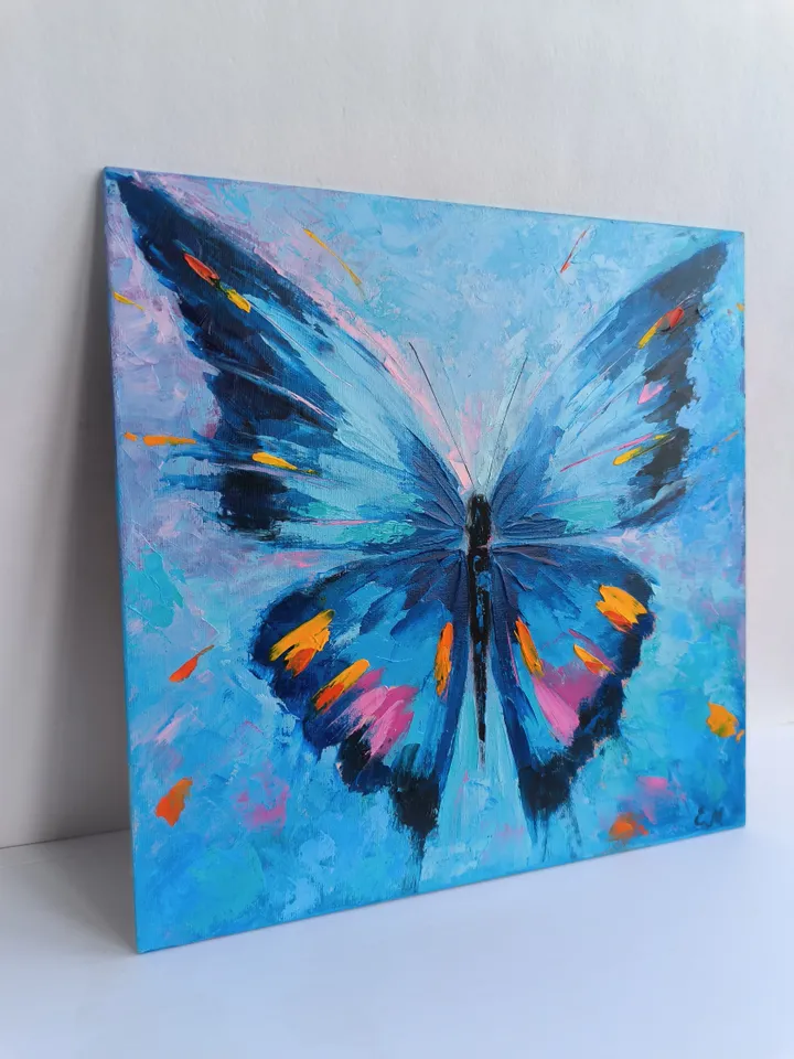 Butterfly oil painting, Butterfly on canvas, Oil painting