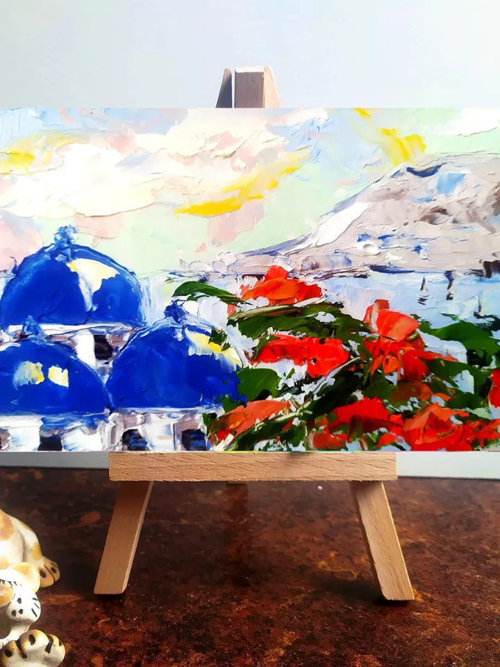 Greece Painting Santorini Oil Painting Original Art Impasto Landscape Greece Wall Art by ArtProkopaloSv