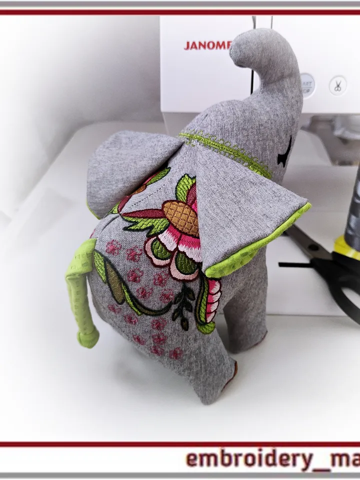 In The Hoop Elephant Doll toy with Floral Pattern Machine Embroidery Designs And Tutorial
