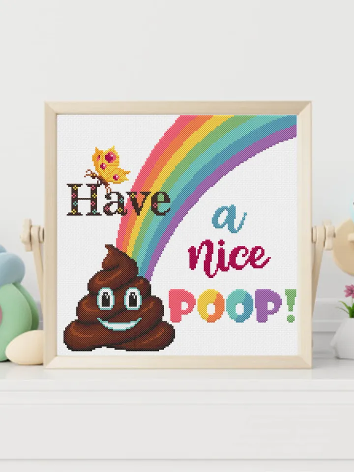 Poop emoji cross stitch pattern PDF download Have a nice poop cross stitch quote, Rainbow pattern digital PDF, Funny cross stitch chart #Q4