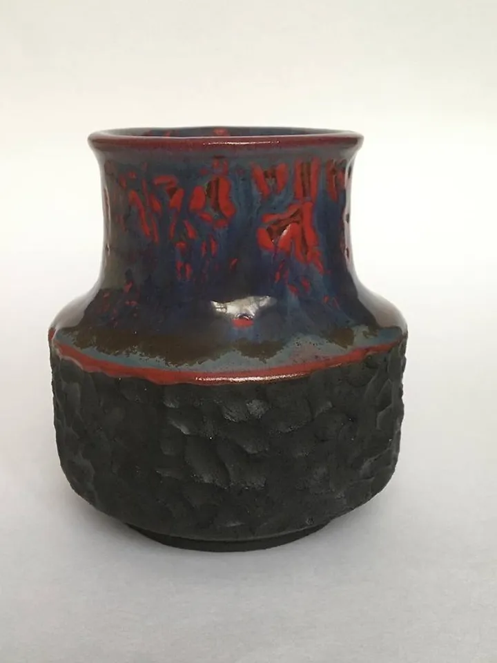 Red and Blue Carved Dripping Glaze Ceramic Vase