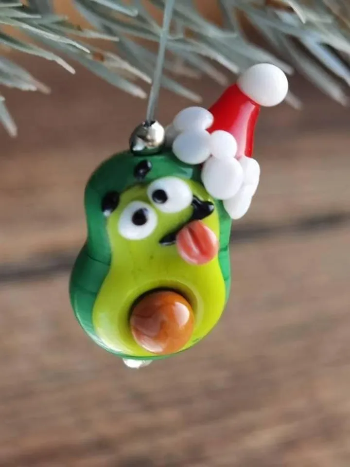 KAWAII AVOCADO ornament avocado figurine Miniature Avocado Glass Vegetable beads Miniature animals Decor Christmas tree ornament
